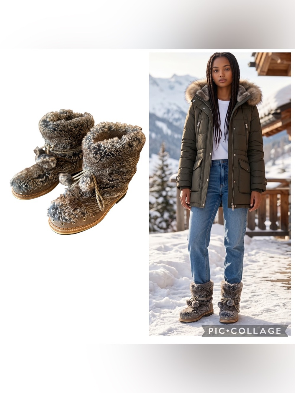 Sam Edelman Blanche Faux Fur Pom Pom Winter Boots Taupe Gray Size 7.5 - Picture 15 of 15